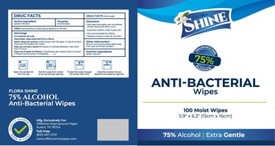 Flora Alcohol 100 wipes.jpg label - Flora Alcohol 100 wipes